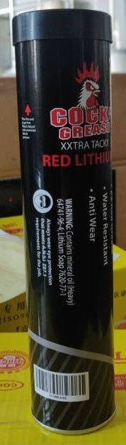 Red Lithium Grease 14 oz Tube
Grease tube close-up with red branding
Open grease container showing product texture
Bulk box packaging for 30-pack
High-capacity grease barrel for industrial use