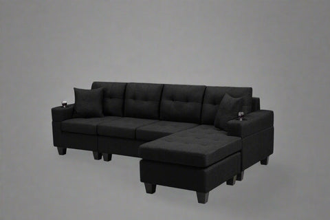 Reversible 4-Seater L-Shape Sectional Sofa with Chaise and Ottoman – Modern Upholstered Couch for Apartments and Small Living Rooms