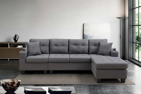 Reversible 4-Seater L-Shape Sectional Sofa with Chaise and Ottoman – Modern Upholstered Couch for Apartments and Small Living Rooms