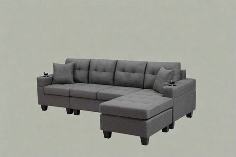 Reversible 4-Seater L-Shape Sectional Sofa with Chaise and Ottoman – Modern Upholstered Couch for Apartments and Small Living Rooms