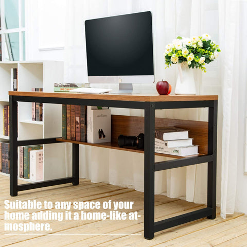 Rustic industrial desk with metal frame
55 inch waterproof desk with storage shelf
TLCD04 office workstation setup
Side view of heavy-duty computer desk
Desk for home office or gaming with built-in shelf