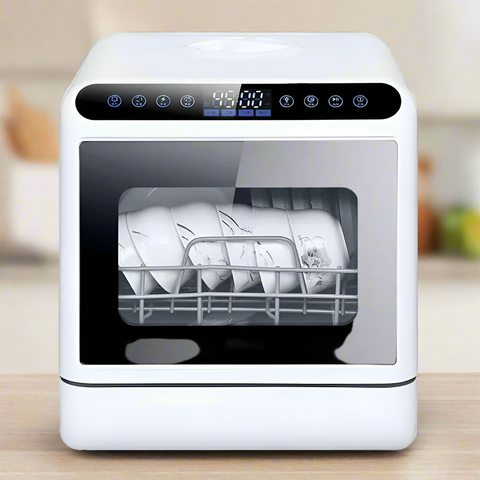 Portable countertop dishwasher for RV and cabin with dual spray arms and high-temperature drying