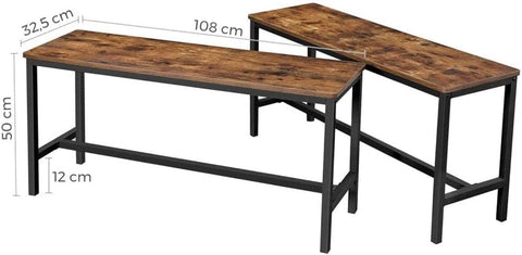 "Rustic wooden dining bench with flat seat and metal frame – set of 2 kitchen benches"