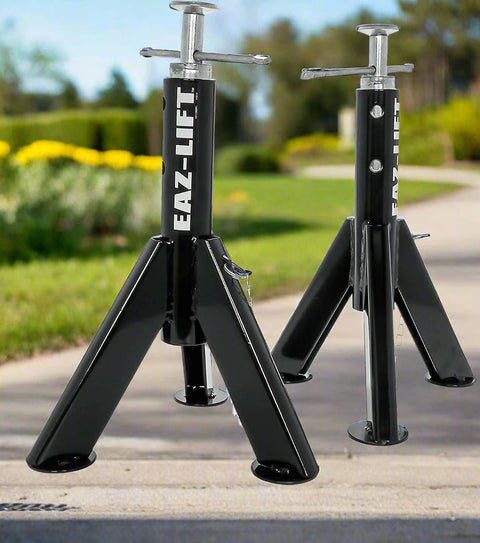 RV Stabilizer Jacks – Set of 2 Fully Extended Telescopic Jacks
Camper Jack Stands – Adjustable Height with Pull Pins
Heavy Duty RV Jack – 6000 lb Load Support Steel Build