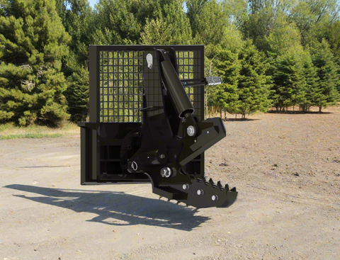 Rotating tree shear attachment mounted on skid steer
Side view of 965091 rotating tree cutter
Shear in upright rotation position
Hydraulic tree shear close-up view
965091 skid steer forestry attachment