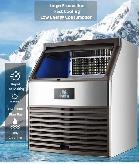 Front view of stainless steel commercial ice cube maker
Side angle of industrial ice machine showing vent
Close-up of ice bin with scoop
Display panel of commercial ice maker with 352 lb capacity
Stainless steel industrial ice maker in restaurant kitchen setting