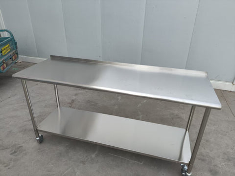 Stainless steel rolling work table with locking wheels – front view
48-inch stainless steel prep station with under-shelf and casters
72-inch commercial kitchen table with wheels – side angle
Mobile food service prep table with heavy-duty design
Industrial stainless table in warehouse environment