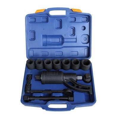 Torque multiplier wrench with carry case
1-inch drive socket tool with 7 sockets
Heavy-duty manual torque multiplier for truck wheels
Gearbox torque wrench with extension bar
Full tool kit for truck lug nut removal