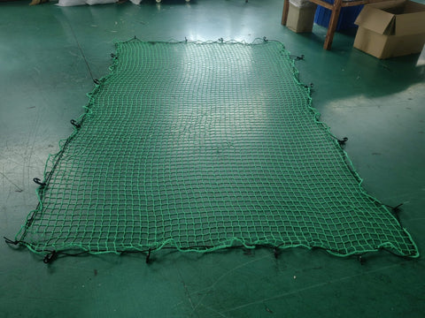Heavy-Duty Cargo Net Securing Trailer Load – 12x8 ft with Hooks
Green Waste Load Covered by Bungee Truck Net in Trailer
Cargo Net Spread Over Pickup Truck with Reinforced Hooks
Close-Up of Nylon Cargo Net Mesh and Hook Connection
Rolled Heavy-Duty Load Net with Hook Attachments Displayed