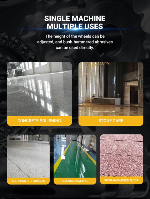 HTG-550 floor grinder front angle
Planetary concrete grinder industrial use
HTG grinder with dust shroud and handles
Concrete floor polishing machine
Three-head floor surface grinder HTG-550