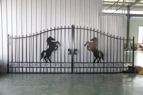 Wrought Iron Black Driveway Gate Set
Decorative Iron Entry Gates for Farm and Ranch
Durable Wrought Iron Gates – Deer Design
Heavy-Duty Black Iron Gates for Estate Entrance
Tree of Life Wrought Iron Entry Gate Design