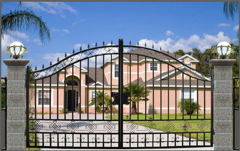 Wrought Iron Black Driveway Gate Set
Decorative Iron Entry Gates for Farm and Ranch
Durable Wrought Iron Gates – Deer Design
Heavy-Duty Black Iron Gates for Estate Entrance
Tree of Life Wrought Iron Entry Gate Design