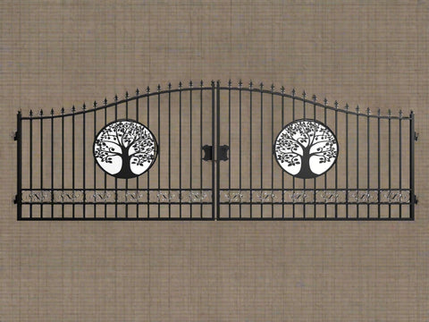 Wrought Iron Black Driveway Gate Set
Decorative Iron Entry Gates for Farm and Ranch
Durable Wrought Iron Gates – Deer Design
Heavy-Duty Black Iron Gates for Estate Entrance
Tree of Life Wrought Iron Entry Gate Design