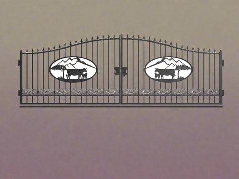 Wrought Iron Black Driveway Gate Set
Decorative Iron Entry Gates for Farm and Ranch
Durable Wrought Iron Gates – Deer Design
Heavy-Duty Black Iron Gates for Estate Entrance
Tree of Life Wrought Iron Entry Gate Design