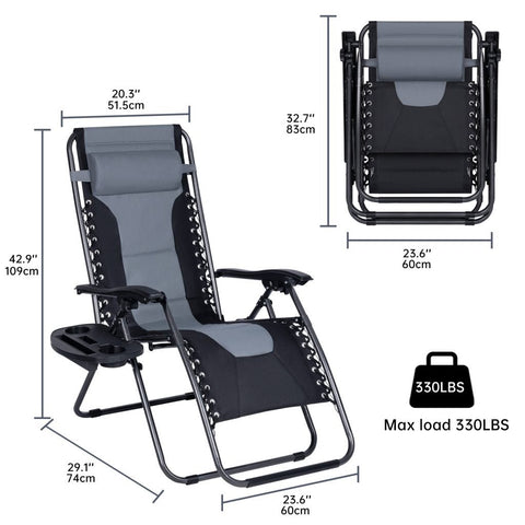XL Padded Zero Gravity Recliner Chair – Front View
Heavy-Duty Folding Outdoor Lounger – 350 lbs Capacity
Recliner Chair Fully Extended – Oversized Comfort
Folded XL Reclining Chair – Easy Storage
Side Profile of Padded Zero Gravity Chair – Steel Frame
Outdoor Lounge Chair with Cushioned Headrest – Gray