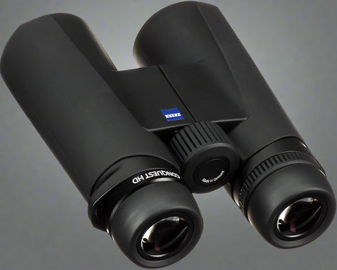 "ZEISS Conquest HD 8x42 binoculars front view"
"German-engineered ZEISS waterproof binoculars for birdwatching"
"Close-up of ZEISS 8x42 binocular eyepieces and rubber grip"
"Premium outdoor binoculars in carrying case"