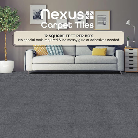Nexus Self Adhesive 12 - Inch Carpet Floor Tiles, 12 Tiles - 12" x 12", Smoke Grey - Peel & Stick, DIY Flooring for Kitchen, Dining Room, Bedrooms & Bathrooms by Achim Home Decor - with | Sold by Uncle Wiener's Wholesale