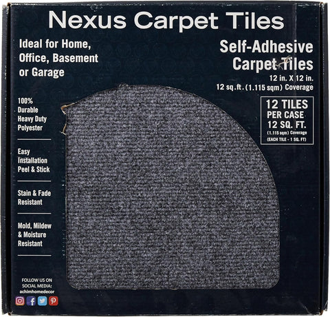 Nexus Self Adhesive 12 - Inch Carpet Floor Tiles, 12 Tiles - 12" x 12", Smoke Grey - Peel & Stick, DIY Flooring for Kitchen, Dining Room, Bedrooms & Bathrooms by Achim Home Decor - with | Sold by Uncle Wiener's Wholesale