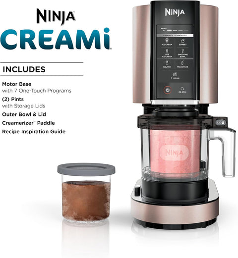 Ninja CREAMi Ice Cream Maker, for Gelato, Mix - ins, Milkshakes, Sorbet, Smoothie Bowls & More, 7 One - Touch Programs, with (2) Pint Containers & Lids, NC301CRG, Rose Gold (Canadian Version) - with | Sold by Uncle Wiener's Wholesale