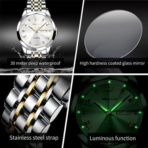 OLEVS Men Watch Business Dress Diamond Luxury Watch Luminous Easy to Read Date Waterproof Stainless Steel Quartz Analog Simple Dress Watch - with | Sold by Uncle Wiener's Wholesale
