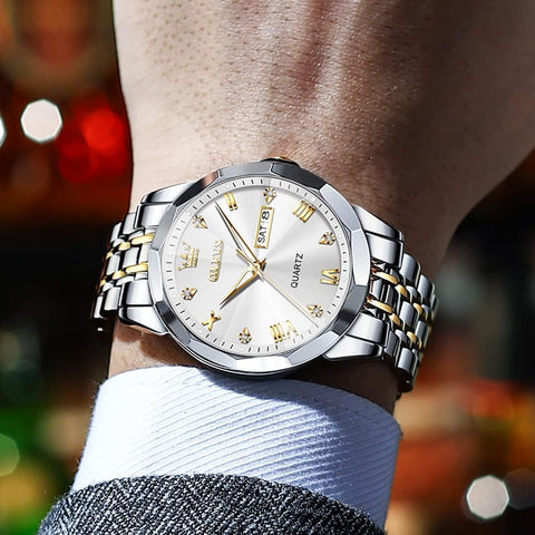OLEVS Men Watch Business Dress Diamond Luxury Watch Luminous Easy to Read Date Waterproof Stainless Steel Quartz Analog Simple Dress Watch - with | Sold by Uncle Wiener's Wholesale