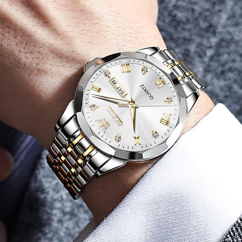 OLEVS Men Watch Business Dress Diamond Luxury Watch Luminous Easy to Read Date Waterproof Stainless Steel Quartz Analog Simple Dress Watch - with | Sold by Uncle Wiener's Wholesale
