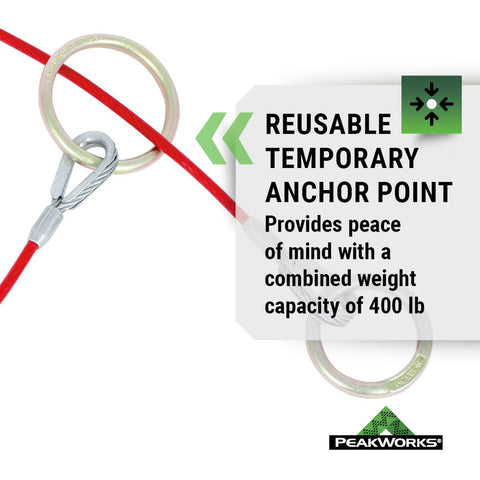 Peakworks Cable Anchor Sling - Reusable Cable Sling Anchor Point with O - Rings Ends - OSHA Compliant Fall Arrest Protection (Available in Multiple Lengths) - with | Sold by Uncle Wiener's Wholesale