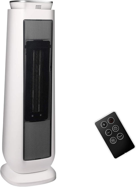 PELONIS 23” Oscillating Ceramic Tower Space Heater with Remote & Thermostat, Electric Energy Efficient Floor Heater for Indoor Use Large Room Safe with Timer, ECO Mode, 1500W, White - with | Sold by Uncle Wiener's Wholesale