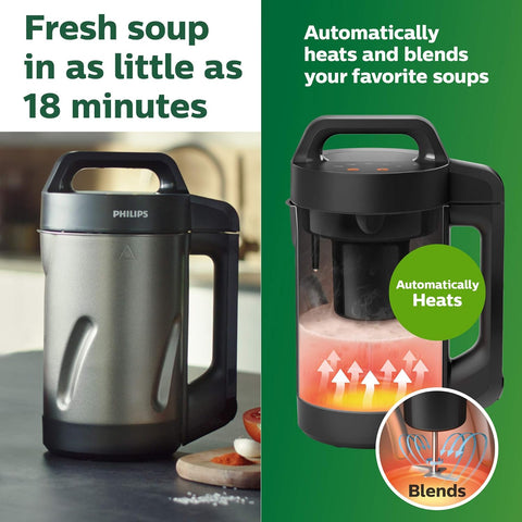 Philips Viva Collection SoupMaker, 1.2 L, Makes 2 - 4 servings, 6 Pre - set Programs, SoupPro Technology, Soup in Less than 18 Minutes, Eeasy Clean, Recipe Book, Black and Stainless Steel (HR2204/70) - with | Sold by Uncle Wiener's Wholesale