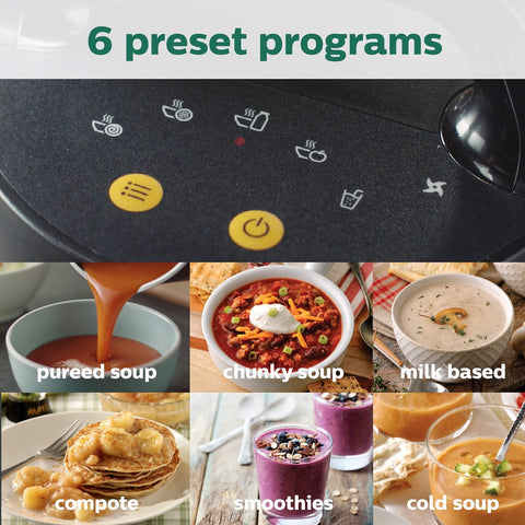Philips Viva Collection SoupMaker, 1.2 L, Makes 2 - 4 servings, 6 Pre - set Programs, SoupPro Technology, Soup in Less than 18 Minutes, Eeasy Clean, Recipe Book, Black and Stainless Steel (HR2204/70) - with | Sold by Uncle Wiener's Wholesale