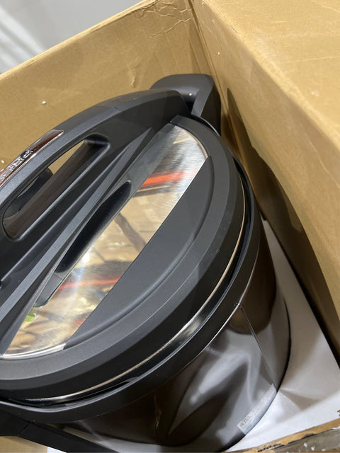 Presto Precise 02144 12 Qt Electric Pressure Canner, Stainless Steel, Black, has a dent, good condition - with Dimensions (Overall): 8.19 inches (H) x 17 inches (W) x 14 inches (D) | Sold by Uncle Wiener's Wholesale