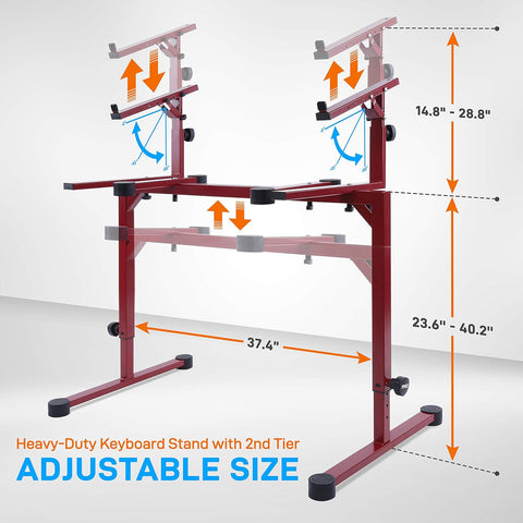 Pyle 2 - Tier Universal Heavy - Duty Keyboard Stand, Adjustable Height & Width, Portable & Sturdy Digital Piano Holder Rack, w/Protective Rubber Discs - for Sitting & Standing Performances - with Two Tier | Sold by Uncle Wiener's Wholesale