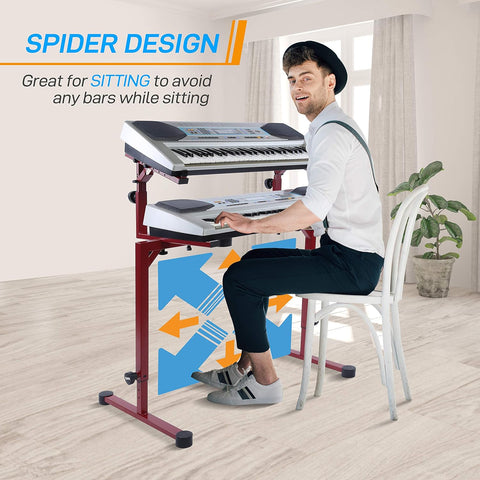 Pyle 2 - Tier Universal Heavy - Duty Keyboard Stand, Adjustable Height & Width, Portable & Sturdy Digital Piano Holder Rack, w/Protective Rubber Discs - for Sitting & Standing Performances - with Two Tier | Sold by Uncle Wiener's Wholesale