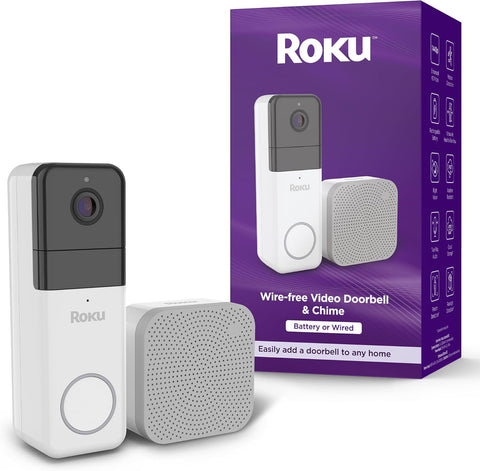 Roku Smart Home Wireless Video Doorbell & Chime - 1440p HD Night Vision Ultrawide View Doorbell Camera with Motion & Sound Detection, Works with Alexa & Google - 90 - Day Subscription Included - with White | Sold by Uncle Wiener's Wholesale
