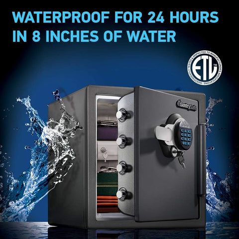 SentrySafe Fire and Water Safe, Extra Large Digital Safe, 1.23 Cubic Feet, SFW123GDC - with Exterior: 17.8"H x 16.3"W x 19.3" L Interior:13.8?H x 12.6?W x 11.9?L | Sold by Uncle Wiener's Wholesale
