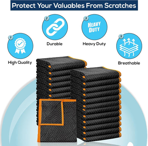 Simpli - Magic Heavy Duty Padded Moving Blankets (12 Pack),Black/Orange - with | Sold by Uncle Wiener's Wholesale