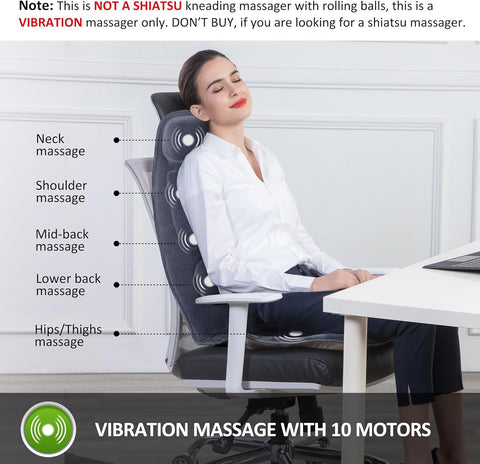 Snailax Massage Seat Cushion, Back Massage Chair Pad with Heat, Full Back and Thighs Massage with 10 Vibration Massage Motors, 2 Heat Levels, Christmas Gifts for men - with | Sold by Uncle Wiener's Wholesale