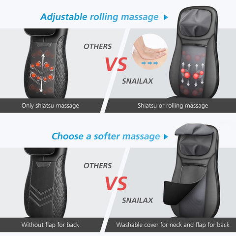 SNAILAX Shiatsu Back Massager with Heat, Deep Kneading Full Back Kneading Rolling Massage, Neck Back Massager Cushion, Gifts for Men Women - with | Sold by Uncle Wiener's Wholesale