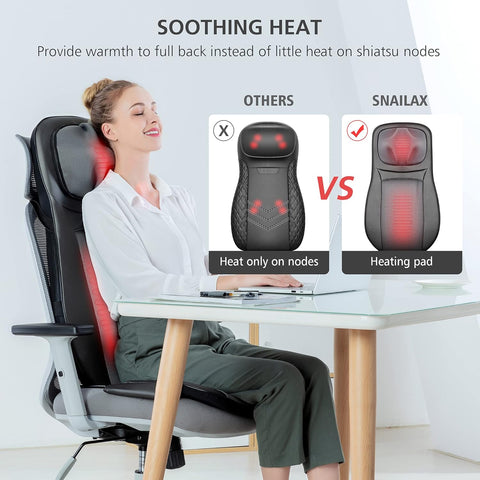 SNAILAX Shiatsu Back Massager with Heat, Deep Kneading Full Back Kneading Rolling Massage, Neck Back Massager Cushion, Gifts for Men Women - with | Sold by Uncle Wiener's Wholesale