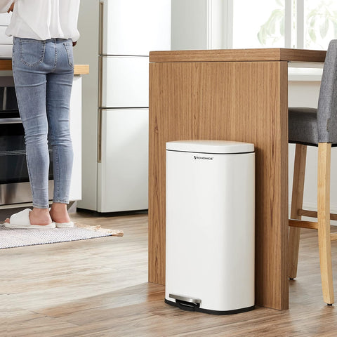 SONGMICS Trash Can with Lid, 8 Gallon Garbage Can, Stainless Steel Small Waste Bin with Step Pedal and Inner Bucket, Soft Close, Kitchen, White ULTB102W01 - with | Sold by Uncle Wiener's Wholesale