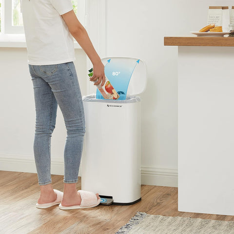 SONGMICS Trash Can with Lid, 8 Gallon Garbage Can, Stainless Steel Small Waste Bin with Step Pedal and Inner Bucket, Soft Close, Kitchen, White ULTB102W01 - with | Sold by Uncle Wiener's Wholesale