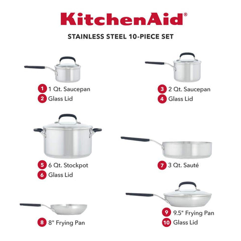 Stainless Steel, 10 - Piece, Stainless Steel Cookware Set - with | Sold by Uncle Wiener's Wholesale