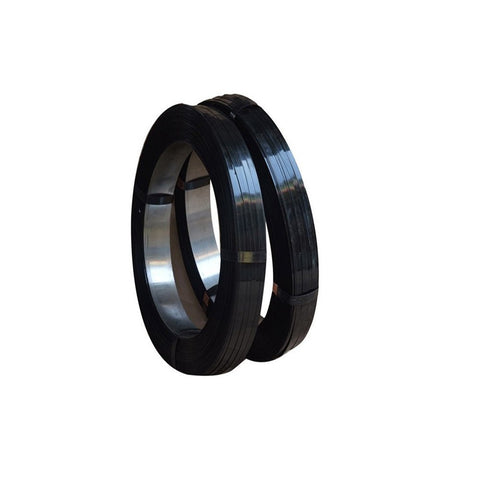 Industrial steel banding strapping coil – black finish
Side view of steel strapping roll
Bulk skid of 12 coils for high-volume strapping