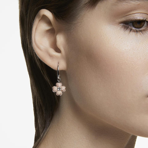 Swarovski Latisha Hoop Earrings, Flower, Pink, Rhodium Finish - with | Sold by Uncle Wiener's Wholesale
