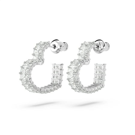 Swarovski Matrix 5653170 Rhodium Plated & Crystal Hoop Earrings - with White | Sold by Uncle Wiener's Wholesale