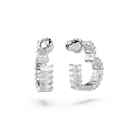 Swarovski Matrix 5653170 Rhodium Plated & Crystal Hoop Earrings - with White | Sold by Uncle Wiener's Wholesale