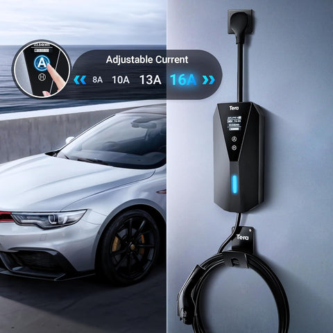 Tera Electric Vehicle Charger Portable: Level 2 & 1 J1772 16A 8A 110V 240V ETL NEMA 14 - 50 Plug Indoor & Outdoor EV Charging Station with NEMA 5 - 15 Adapter Cord 23FT Cable P02 - with | Sold by Uncle Wiener's Wholesale