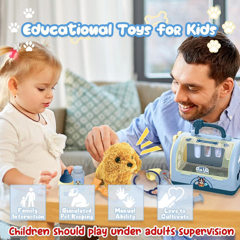 TEUVO Pet Care Playset Robot Dog Toys for Kids, 12Pcs Kids Vet Playset Toys Veterinarian Kit Doctor Kit & Interactive Electric Dog Plush & Cage Pretend Play Gifts for Girls Toddlers 3 4 5 6 7 Year Old - with | Sold by Uncle Wiener's Wholesale