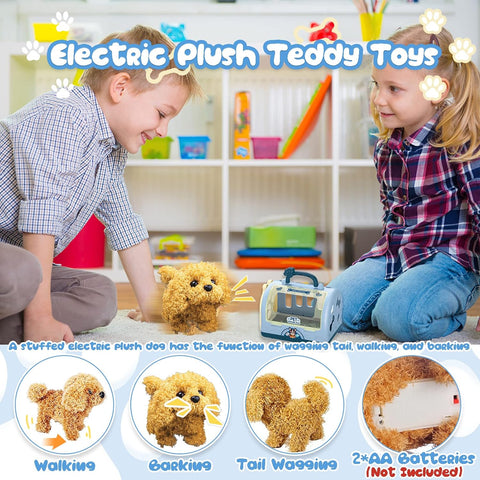 TEUVO Pet Care Playset Robot Dog Toys for Kids, 12Pcs Kids Vet Playset Toys Veterinarian Kit Doctor Kit & Interactive Electric Dog Plush & Cage Pretend Play Gifts for Girls Toddlers 3 4 5 6 7 Year Old - with | Sold by Uncle Wiener's Wholesale