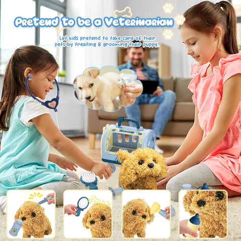 TEUVO Pet Care Playset Robot Dog Toys for Kids, 12Pcs Kids Vet Playset Toys Veterinarian Kit Doctor Kit & Interactive Electric Dog Plush & Cage Pretend Play Gifts for Girls Toddlers 3 4 5 6 7 Year Old - with | Sold by Uncle Wiener's Wholesale